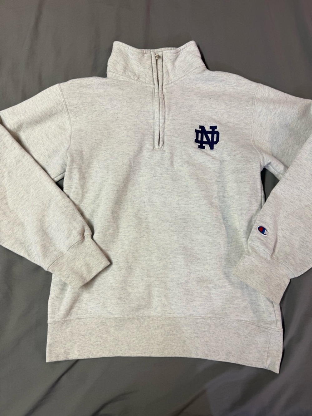 XS Champion Gray Quarter-Zip Notre Dame Pullover